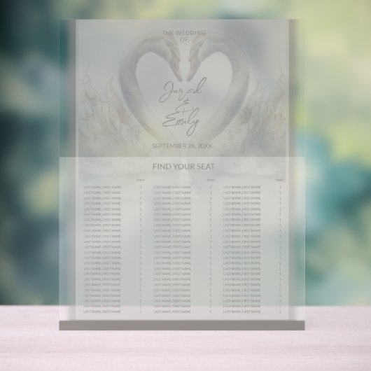 Swan Wedding Seating Chart Akryllisches Zeichen Acrylschild (Neutral)