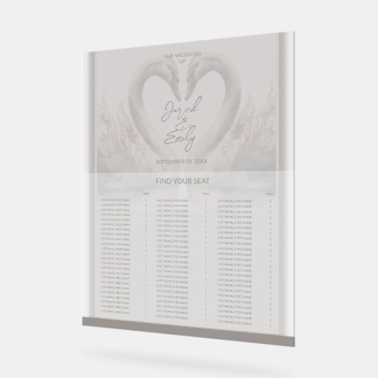 Swan Wedding Seating Chart Akryllisches Zeichen Acrylschild (Winkel)