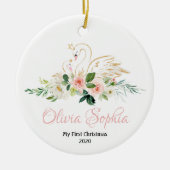Swan Weihnachtsschmuck, Rosa und Gold Swan Keramik Ornament (Vorne)