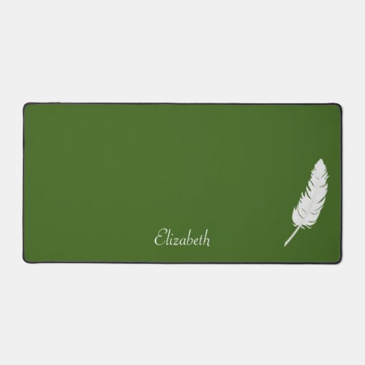 Swan White Feather & Script Calligrafy on Green Schreibtischunterlage (Vorderseite)