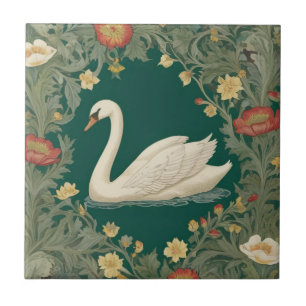 Swan William Morris Stil Links gegenüber Aquamarin Fliese