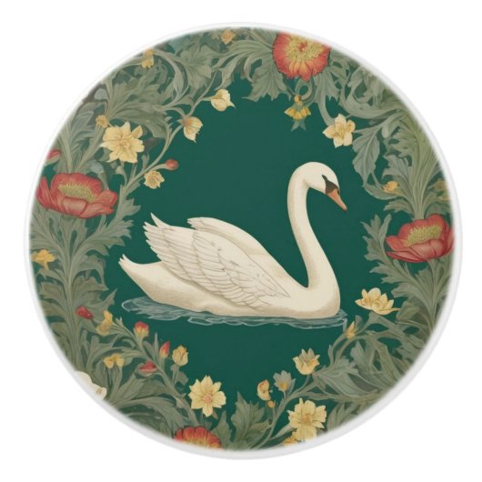 Swan William Morris Stil Rechts gegenüber Aquamari Keramikknauf (Vorderseite)