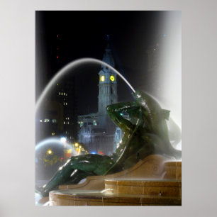 Swann Fountain w/ City Hall Print Poster