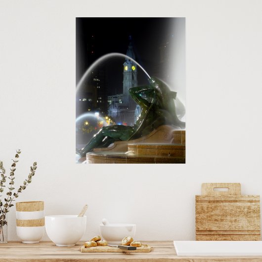 Swann Fountain w/City Hall Print Poster (Küche)