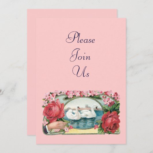 Swans and Rose Custom Bridal Shower Einladungen (Vorne/Hinten)