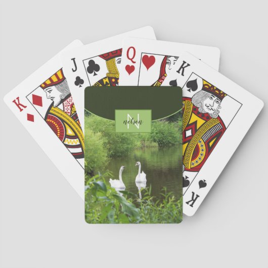 Swans auf Lake Green Monogram Classic Playing Card Spielkarten (Rückseite)