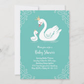 Swans Baby Showbird mit Crown Theme Aquamarin Einladung (Vorderseite)