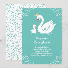 Swans Baby Showbird mit Crown Theme Aquamarin Einladung