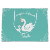 Swans Baby Showbird mit Crown Theme Aquamarin Große Geschenktüte (Vorderseite)