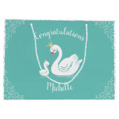 Swans Baby Showbird mit Crown Theme Aquamarin Große Geschenktüte (Rückseite)