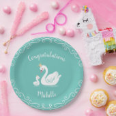 Swans Baby Showbird mit Crown Theme Aquamarin Pappteller (Party)