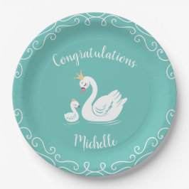Swans Baby Showbird mit Crown Theme Aquamarin Pappteller