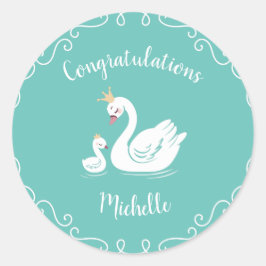 Swans Baby Showbird mit Crown Theme Aquamarin Runder Aufkleber