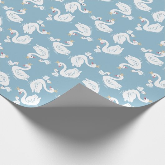 Swans Baby Showbird mit Crown Theme Blue Geschenkpapier (Ecke)