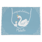 Swans Baby Showbird mit Crown Theme Blue Große Geschenktüte (Vorderseite)