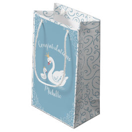 Swans Baby Showbird mit Crown Theme Blue Kleine Geschenktüte