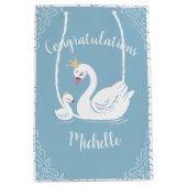 Swans Baby Showbird mit Crown Theme Blue Mittlere Geschenktüte (Vorderseite)