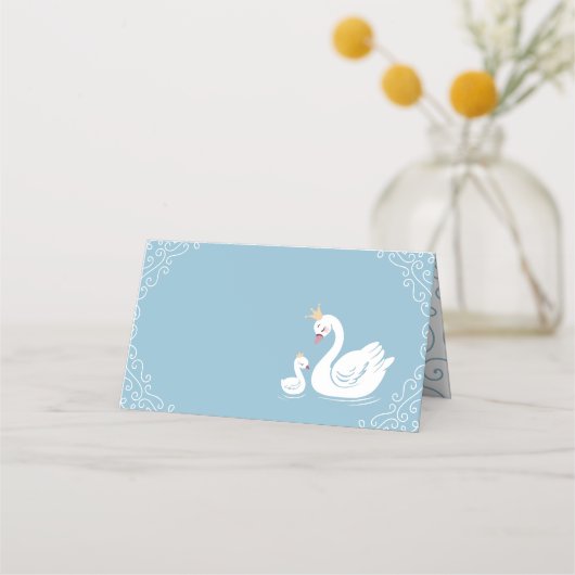 Swans Baby Showbird mit Crown Theme Blue Platzkarte (Vorderseite)
