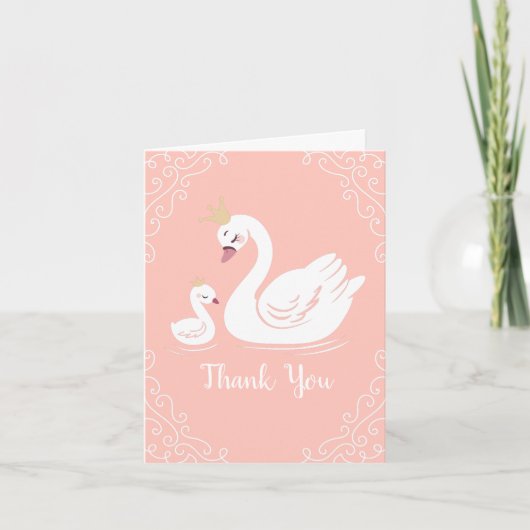 Swans Baby Showbird mit Crown Theme Peach Dankeskarte (Vorderseite)