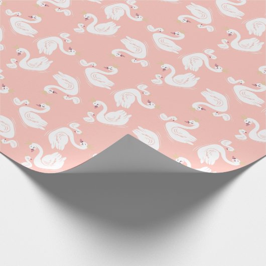 Swans Baby Showbird mit Crown Theme Peach Geschenkpapier (Ecke)