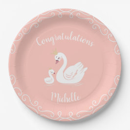 Swans Baby Showbird mit Crown Theme Peach Pappteller