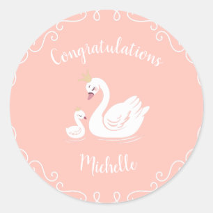 Swans Baby Showbird mit Crown Theme Peach Runder Aufkleber