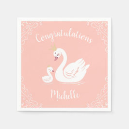 Swans Baby Showbird mit Crown Theme Peach Serviette