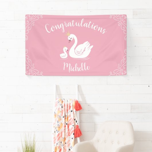 Swans Baby Showbird mit Crown Theme Pink Banner (Insitu)