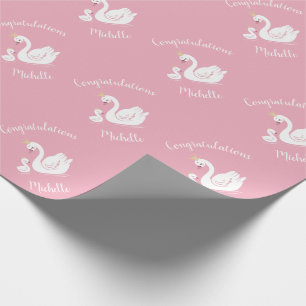 Swans Baby Showbird mit Crown Theme Pink Geschenkpapier