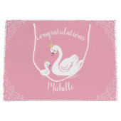 Swans Baby Showbird mit Crown Theme Pink Große Geschenktüte (Vorderseite)