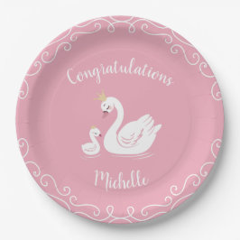 Swans Baby Showbird mit Crown Theme Pink Pappteller