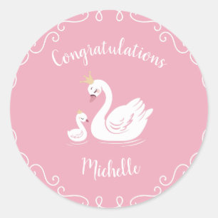 Swans Baby Showbird mit Crown Theme Pink Runder Aufkleber