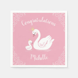 Swans Baby Showbird mit Crown Theme Pink Serviette