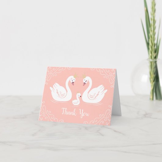 Swans Baby Shower Bird mit Crown Co-Ed Peach Dankeskarte (Vorderseite)