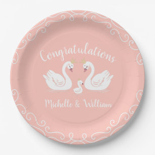 Swans Baby Shower Bird mit Crown Co-Ed Peach Pappteller