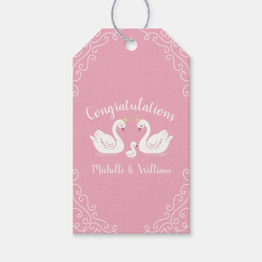 Swans Baby Shower Bird mit Crown Co-Ed Pink Geschenkanhänger (Vorderseite)