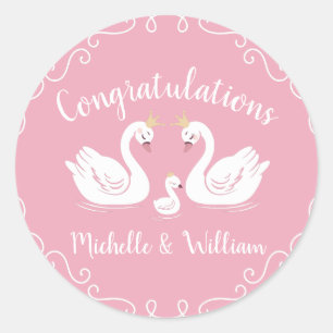 Swans Baby Shower Bird mit Crown Co-Ed Pink Runder Aufkleber