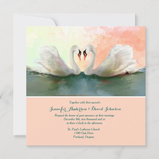 Swans bei Sunset Custom Hochzeit Einladung (Vorderseite)