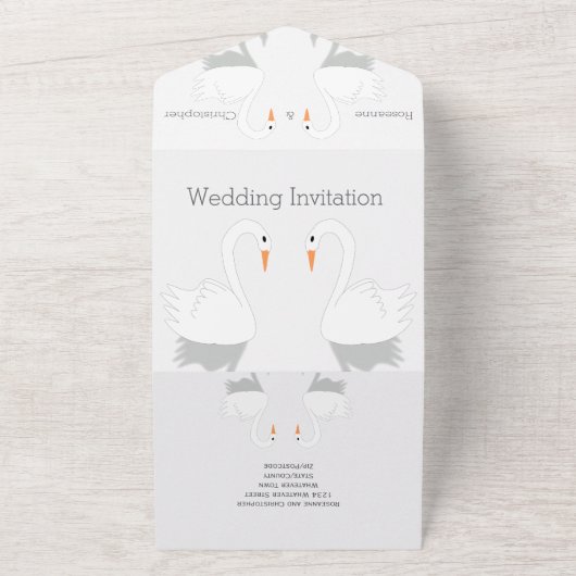 Swans Design Wedding All In One Einladung (Außenbereich)