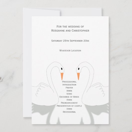 Swans Design Wedding Program (Rückseite)