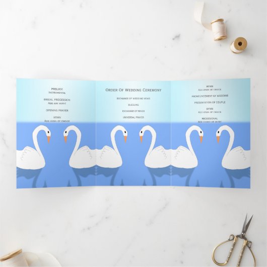 Swans Design Wedding Program Dreifach-gefaltete Programmkarte (Innenseite)