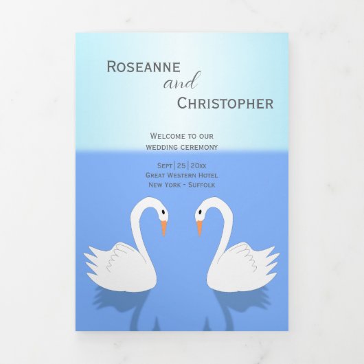 Swans Design Wedding Program Dreifach-gefaltete Programmkarte (Cover)