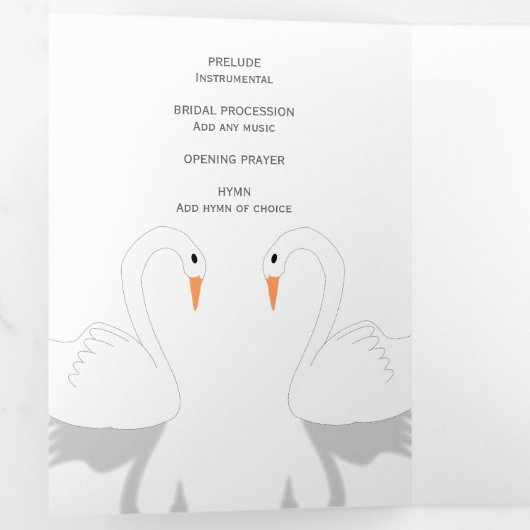 Swans Design Wedding Program Dreifach-gefaltete Programmkarte (Innen Erste Seite)