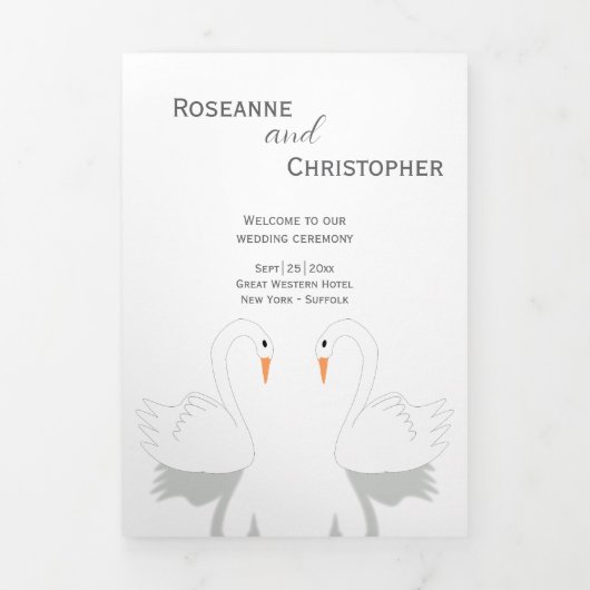Swans Design Wedding Program Dreifach-gefaltete Programmkarte (Cover)