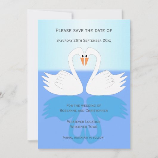 Swans Design Wedding Save The Date (Rückseite)