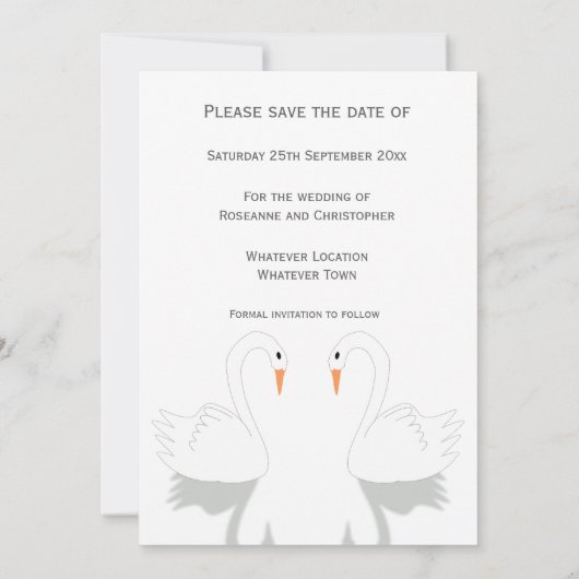 Swans Design Wedding Save The Date (Rückseite)