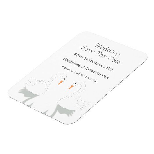 Swans Design Wedding speichert das Datum Magnet (Linke Seite)