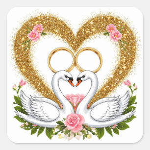 Swans Embracing in elegante künstlerische Anzeige Quadratischer Aufkleber