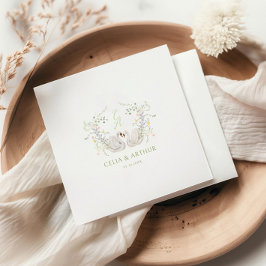 Swans Floral Monogram Crest Wedding  Serviette