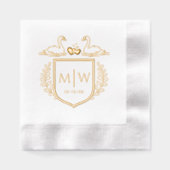 Swans Hearts Wappen 2 Initial Wedding Monogram Servietten Mit Folie (Vorderseite)